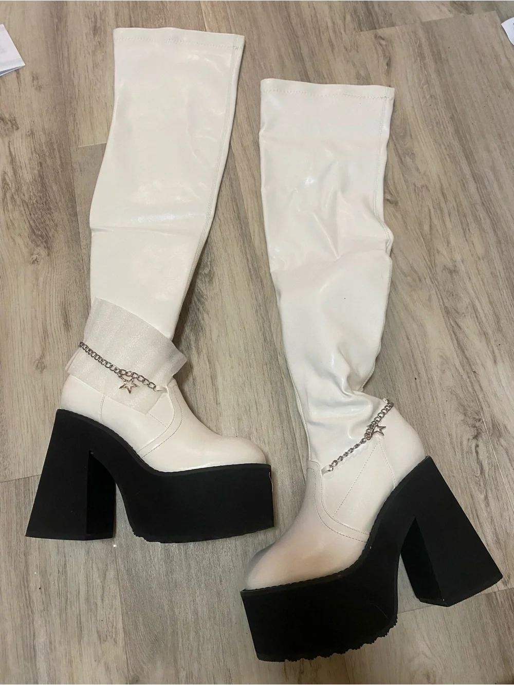 Dolls Kill x Bratz Angel Miss Socialite Thigh High White Charm Boots - BRAND NEW